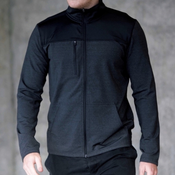 Prana Jacket Mens Medium Full Zip Dark Gray Black Pockets Collared Lightweight - Picture 1 of 6
